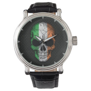Irish Flag Skull auf Steel Mesh Graphic Armbanduhr