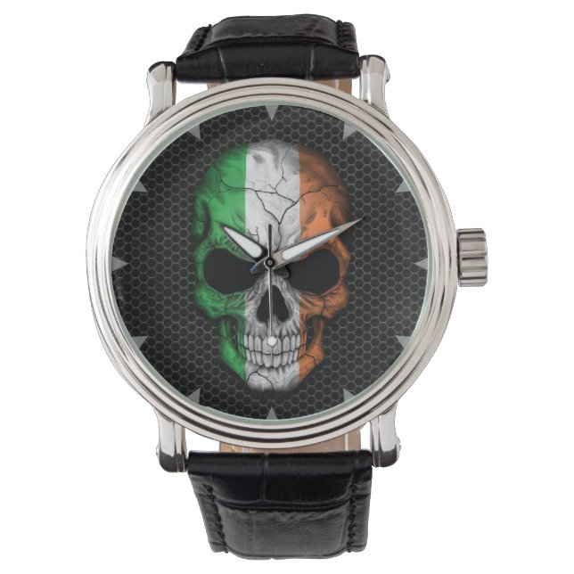 Irish Flag Skull auf Steel Mesh Graphic Armbanduhr (Vorderseite)