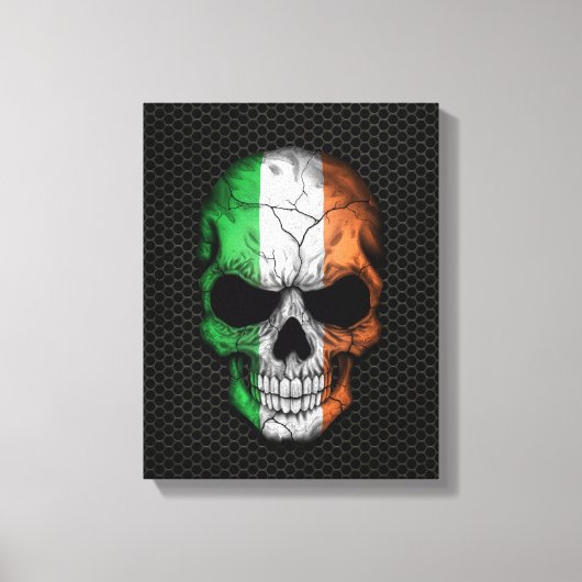 Irish Flag Skull auf Steel Mesh Graphic Leinwanddruck (Vorderseite)