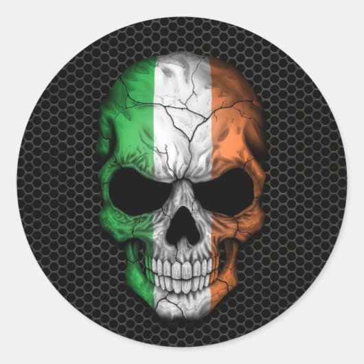 Irish Flag Skull auf Steel Mesh Graphic Runder Aufkleber (Vorderseite)