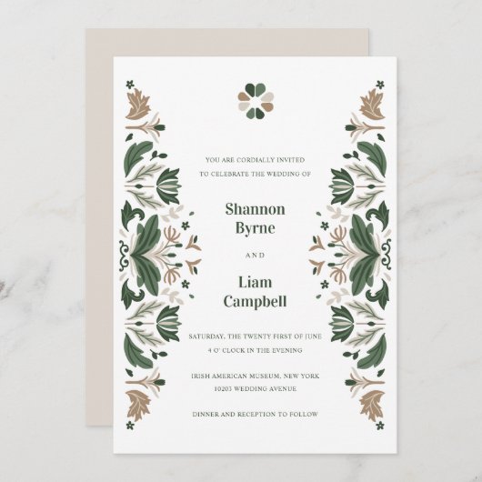 Irish Folk Art Kleeblatt Celtic Wedding Einladung (Vorne/Hinten)