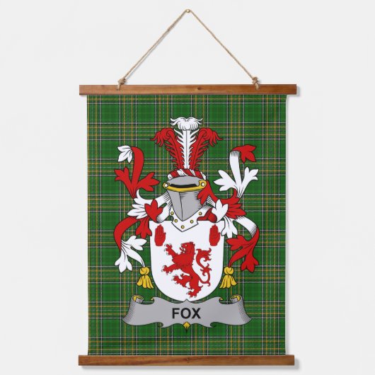 Irish Fox Coat of Arms Familienwappen Wandteppich Mit Holzrahmen (Vorderseite)