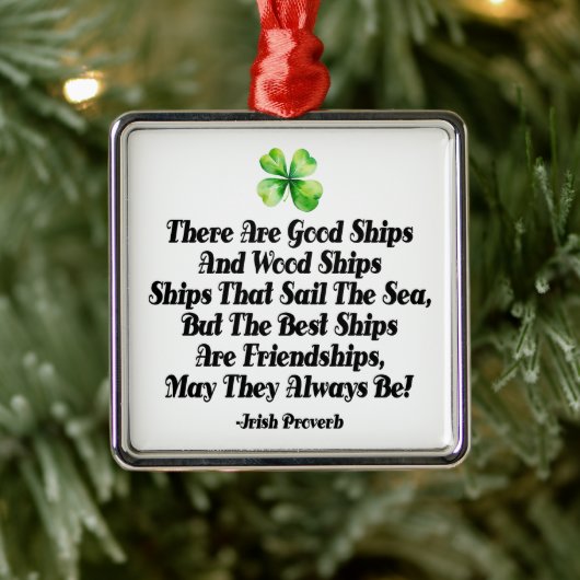 Irish Friendship Ships Proverb Four Leaf Clover Ornament Aus Metall (Baum)