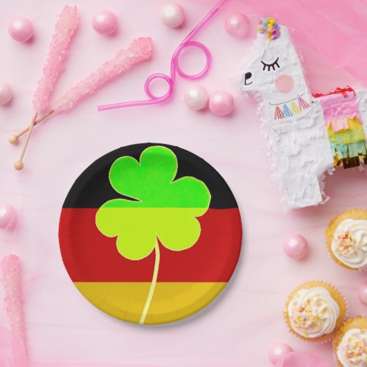 Irish German Flag Kleeblatt Clover St Patrick Fun Pappteller (Party)