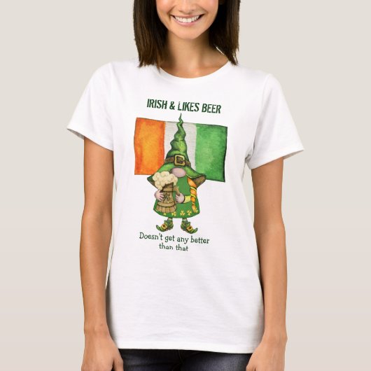 Irish Girl Gnome Likes Beer T-Shirt (Vorderseite)