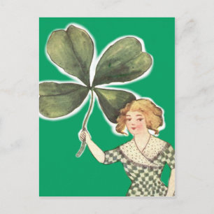 Irish Girl Vierblättriges Kleeblatt Retro Postkarte