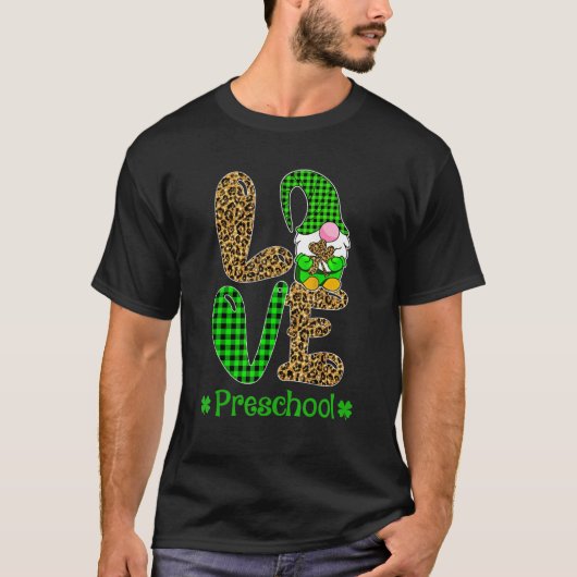 Irish Gnome Love Preschool Teacher Leopard St Patr T-Shirt (Vorderseite)