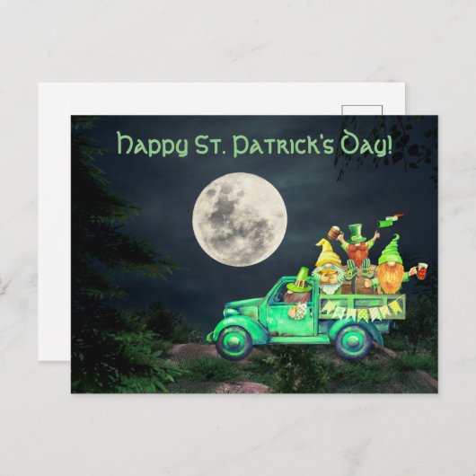 Irish Gnomes and Full Moon St. Patrick's Day Postkarte (Vorne/Hinten)