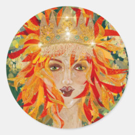 Irish Goddess Eire Fiery Redhead Ginger Fire Queen Runder Aufkleber