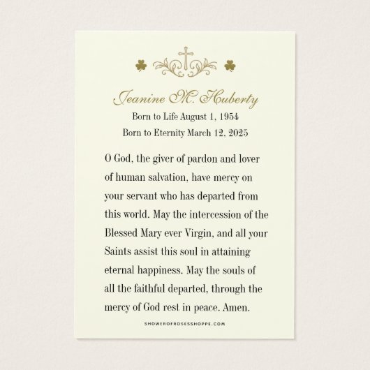 Irish Gold Claddagh Beerdigungskarte (Rückseite)