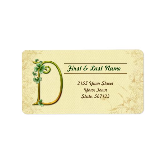 Irish Gold Monogram D Label Adressaufkleber (Vorne)