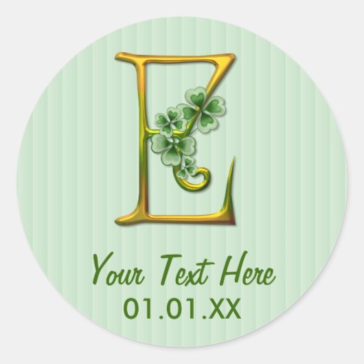 Irish Gold Monogram E Runder Aufkleber (Vorderseite)