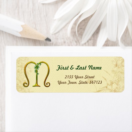 Irish Gold Monogram M Label (Insitu)