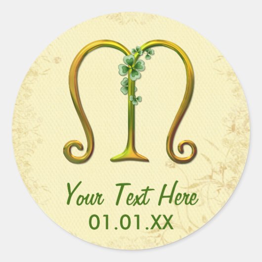 Irish Gold Monogram M Runder Aufkleber (Vorderseite)