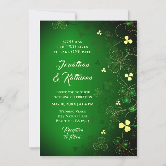 Irish Golden Leaf Clover Design Wedding Segen Einladung (Vorderseite)