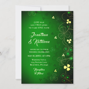 Irish Golden Leaf Clover Design Wedding Segen Einladung