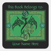 Irish Green Dragon Celtic Buchzeichen Quadratischer Aufkleber (Vorderseite)