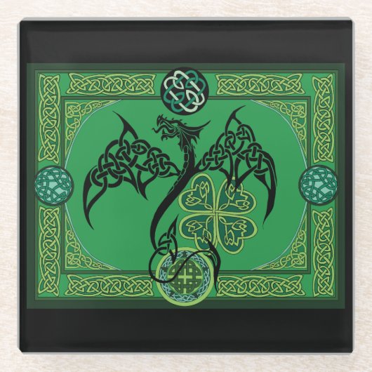 Irish Green Dragon Celtic Glasuntersetzer (Vorderseite)