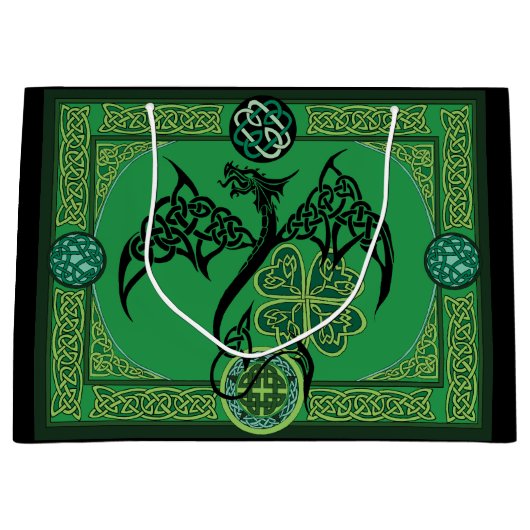 Irish Green Dragon Celtic Große Geschenktüte (Vorderseite)
