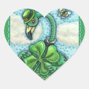 IRISH GREEN FLAMINGO, NIEDLICH GLÜCKLICH ST. PATRI Herz-Aufkleber
