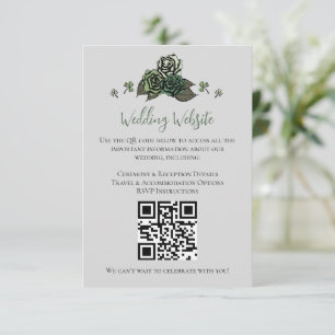 Irish Green Floral Skulls Wedding Website QR Code Begleitkarte