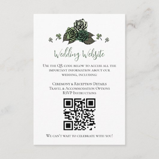 Irish Green Floral Skulls Wedding Website QR Code Begleitkarte (Vorderseite)