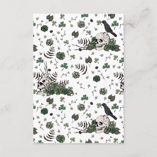 Irish Green Floral Skulls Wedding Website QR Code Begleitkarte (Rückseite)