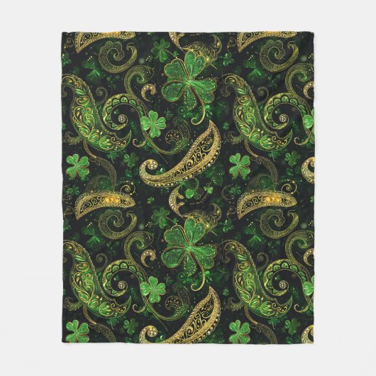 Irish Green Gold Paisley Shamrock Pattern Fleecedecke (Vorderseite)