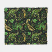 Irish Green Gold Paisley Shamrock Pattern Fleecedecke (Vorderseite (Horizontal))