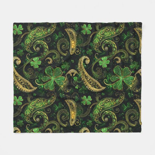 Irish Green Gold Paisley Shamrock Pattern Fleecedecke (Vorderseite (Horizontal))