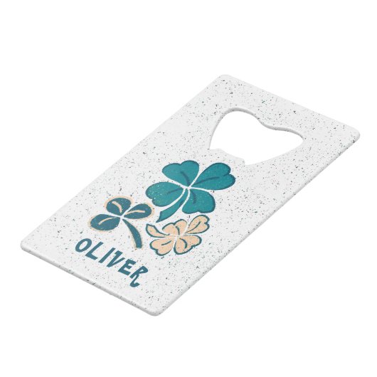 Irish Green Kleeblatt Closing Personalisiert Geldbeutel Flaschenöffner (Rückseite Schrägansicht)