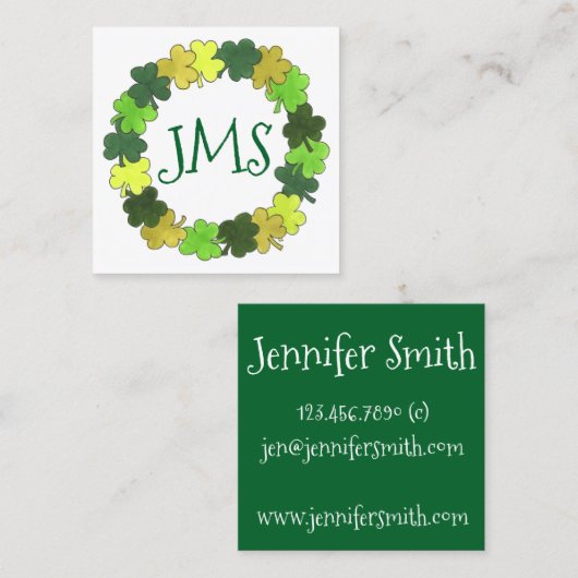 Irish Green Kleeblatt Clover Luck St. Patrick's Da Quadratische Visitenkarte (Vorne/Hinten)