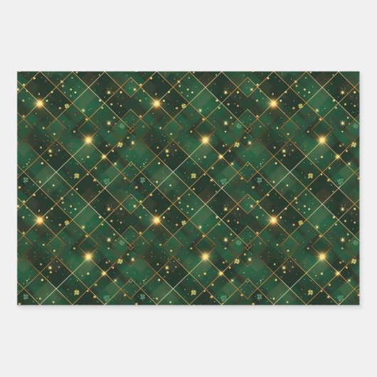 Irish Green St Patrick Tartan Kariertes Set 2 Geschenkpapier Set (Vorderseite 2)