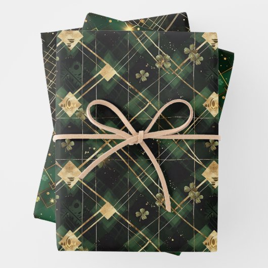 Irish Green St Patrick Tartan Kariertes Set 2 Geschenkpapier Set (Beispiel)