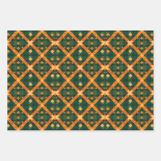 Irish Green St Patrick Tartan Kariertes Set 6 Geschenkpapier Set (Vorderseite 3)