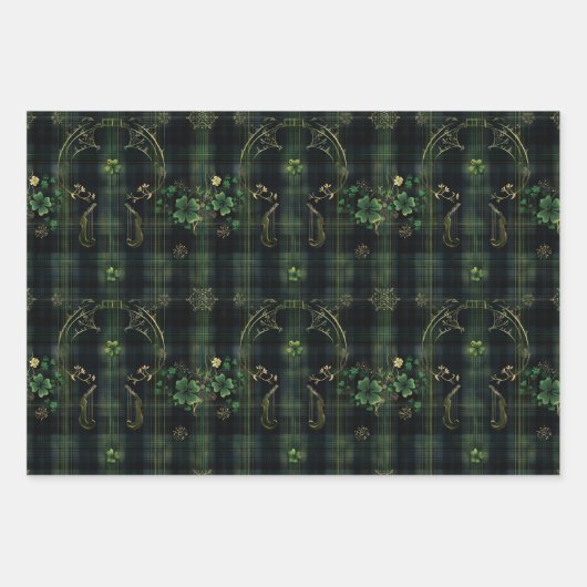 Irish Green St Patrick Tartan Kariertes Set 6 Geschenkpapier Set (Vorderseite 2)