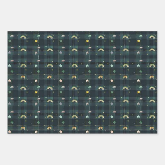 Irish Green St Patrick Tartan Kariertes Set 6 Geschenkpapier Set (Vorderseite)
