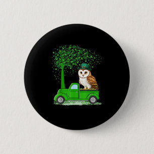 Irish Green Truck On Owl Bird St Patrick's Day Tre Button