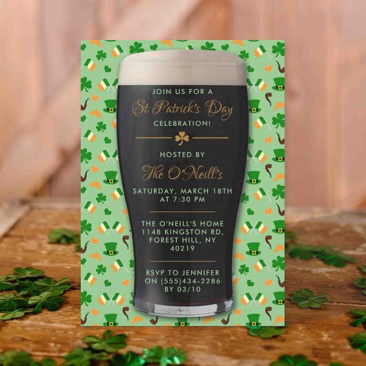 Irish Guinness Pint St. Patrick's Day Party Einladung