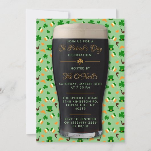 Irish Guinness Pint St. Patrick's Day Party Einladung (Vorderseite)