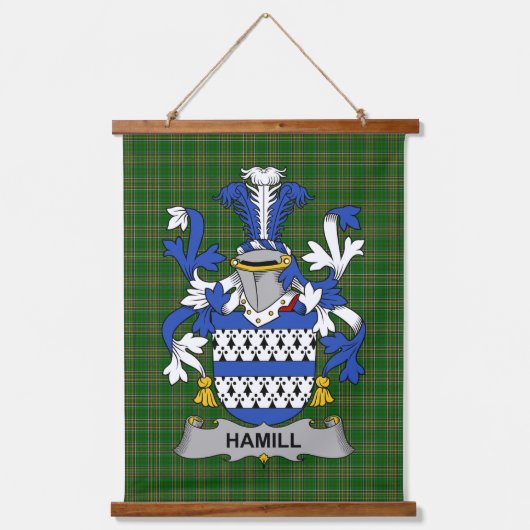 Irish Hamill Coat of Arms Family Crest Wandteppich Mit Holzrahmen (Vorderseite)