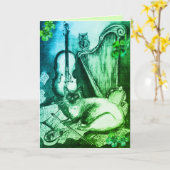 Irish Harp and St.Patrick's Day Cat Making Music Karte (Gelbe Blume)