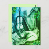 Irish Harp and St.Patrick's Day Cat Making Music Postkarte (Vorne/Hinten)
