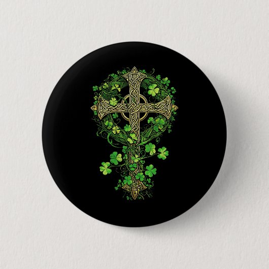 Irish Harp Celtic Cross Knot Clover St Kleeblatt Button (Vorderseite)