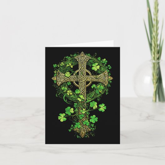 Irish Harp Celtic Cross Knot Clover St Kleeblatt Karte (Vorderseite)