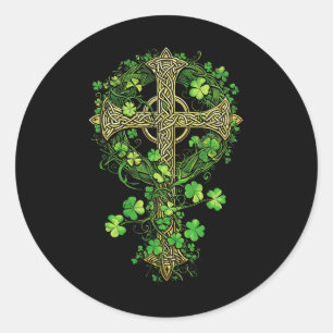 Irish Harp Celtic Cross Knot Clover St Kleeblatt Runder Aufkleber