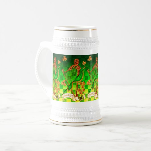 IRISH HARP, GREEN GOLD KLEEBLATTS St Patrick's Day Bierglas (Vorderseite Links)