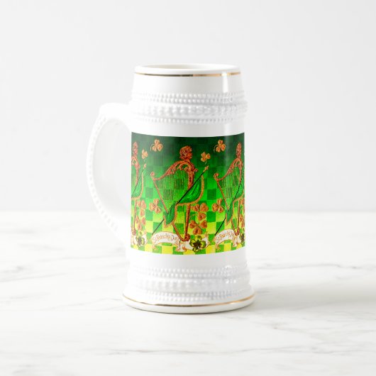 IRISH HARP, GREEN GOLD KLEEBLATTS St Patrick's Day Bierglas (Vorderseite Links)