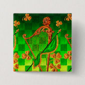IRISH HARP, GREEN GOLD KLEEBLATTS St Patrick's Day Button (Vorderseite)