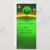 IRISH HARP, GREEN GOLD KLEEBLATTS St Patrick's Day Einladung (Rückseite)